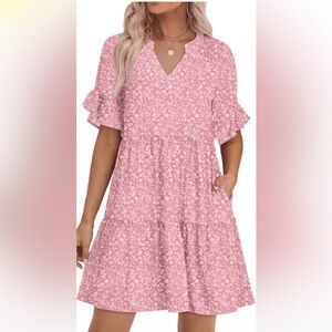 New MLDRA Pink Floral Tiered Ladies Dress, Size XL